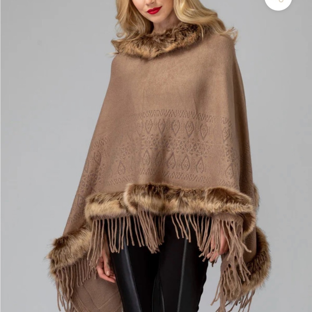 Joseph Ribkoff Shawl Like Poncho Beige. One Size